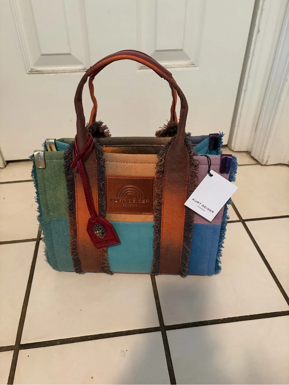 Kurt Geiger Southbank Patchwork Denim Tote. NWT - Picture 7 of 11